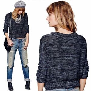 Free People In My Pocket Cropped Boxy Sweater w/ Pockets in Charcoal Grey XS